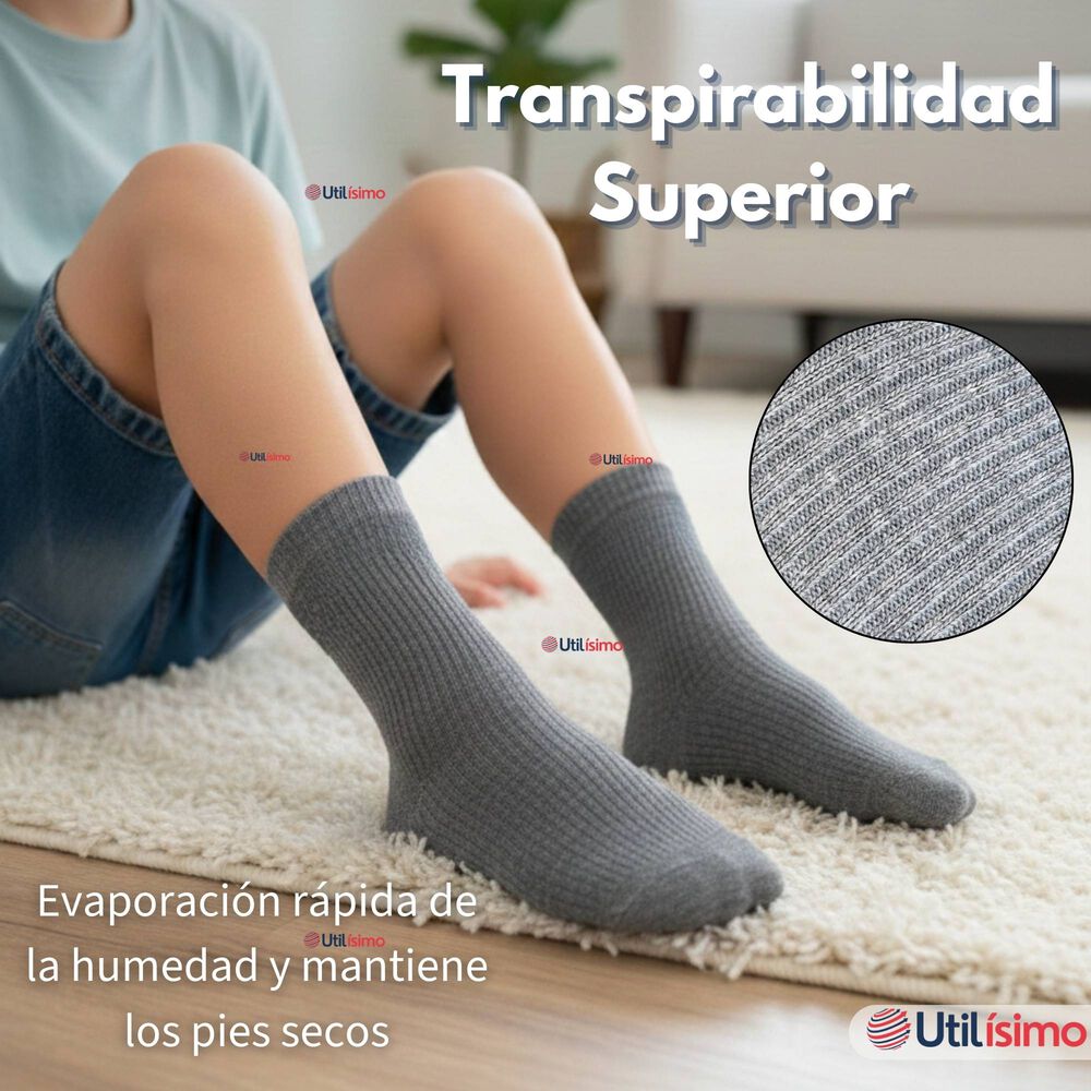 Pack 6 Calcet&iacute;nes Escolares Corto Algod&oacute;n Gris Ni&ntilde;o Juvenil image number 6.0