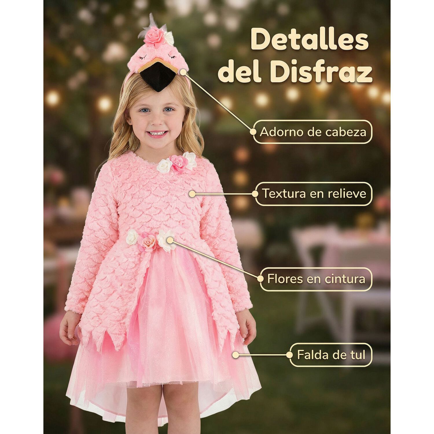 Disfraz Infantil De Flamenco Con Vestido Y Tocado De Ave, Perfecto Para Presentaciones, Carnaval, Halloween Y Fiestas Tem&aacute;ticas image number 6.0