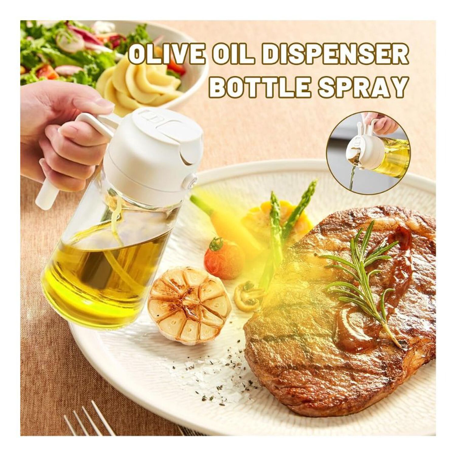Dispensador Y Pulverizador De Aceite 2 En 1 Blanco 470 Ml image number 4.0