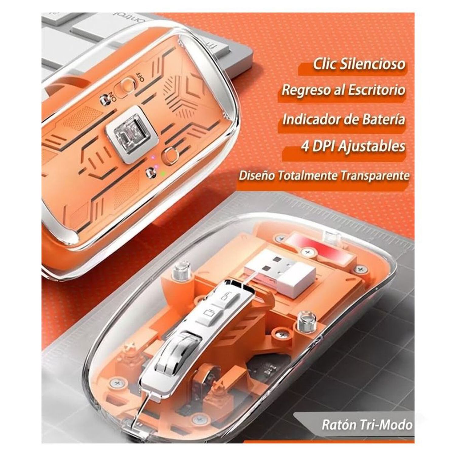 Mouse Inal&aacute;mbrico Transparente Recargable Bluetooth image number 3.0