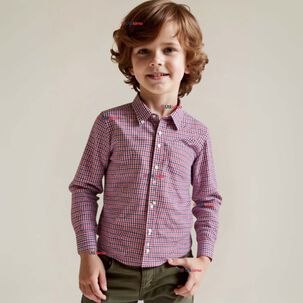 Camisa Huaso Cuadrill&eacute; Cuadro Manga Larga 100% Algod&oacute;n Azul Rojo Casual