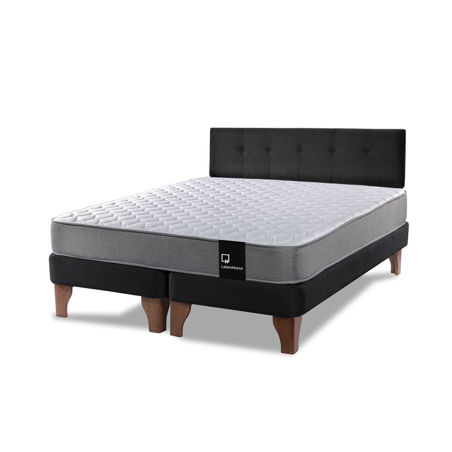 Cama Europea Zen Best Tela Velvet Negro 2 Plazas + Respaldo image number 1.0