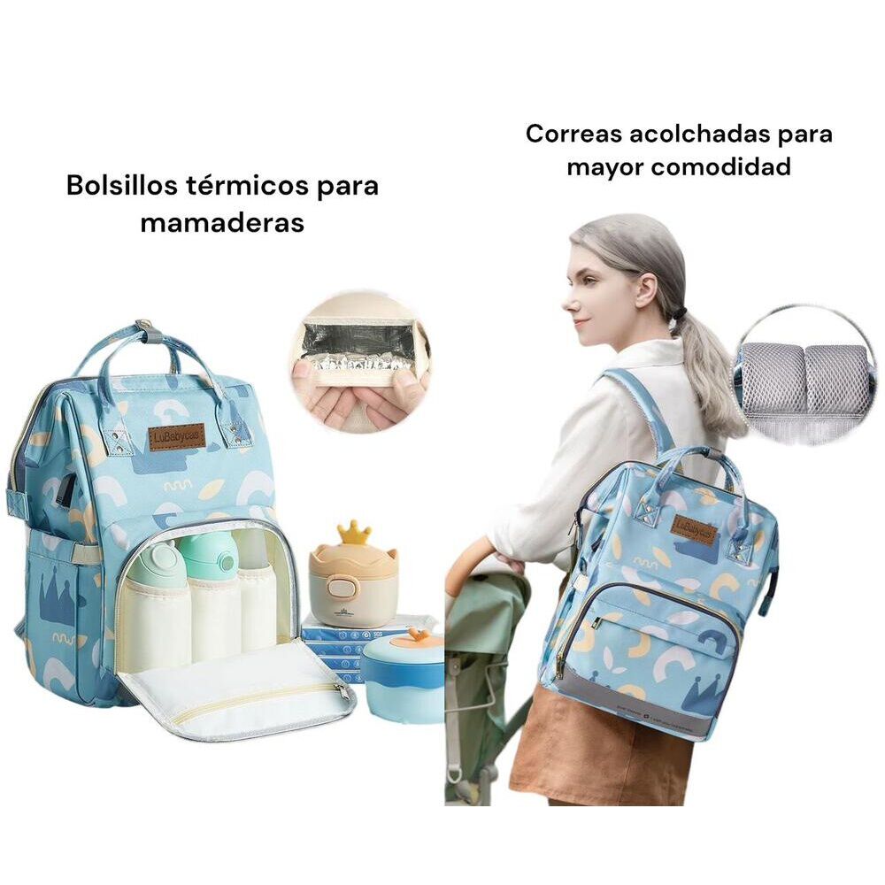 Mochila Maternal Impermeable Con Usb Lubabycas Azul image number 6.0