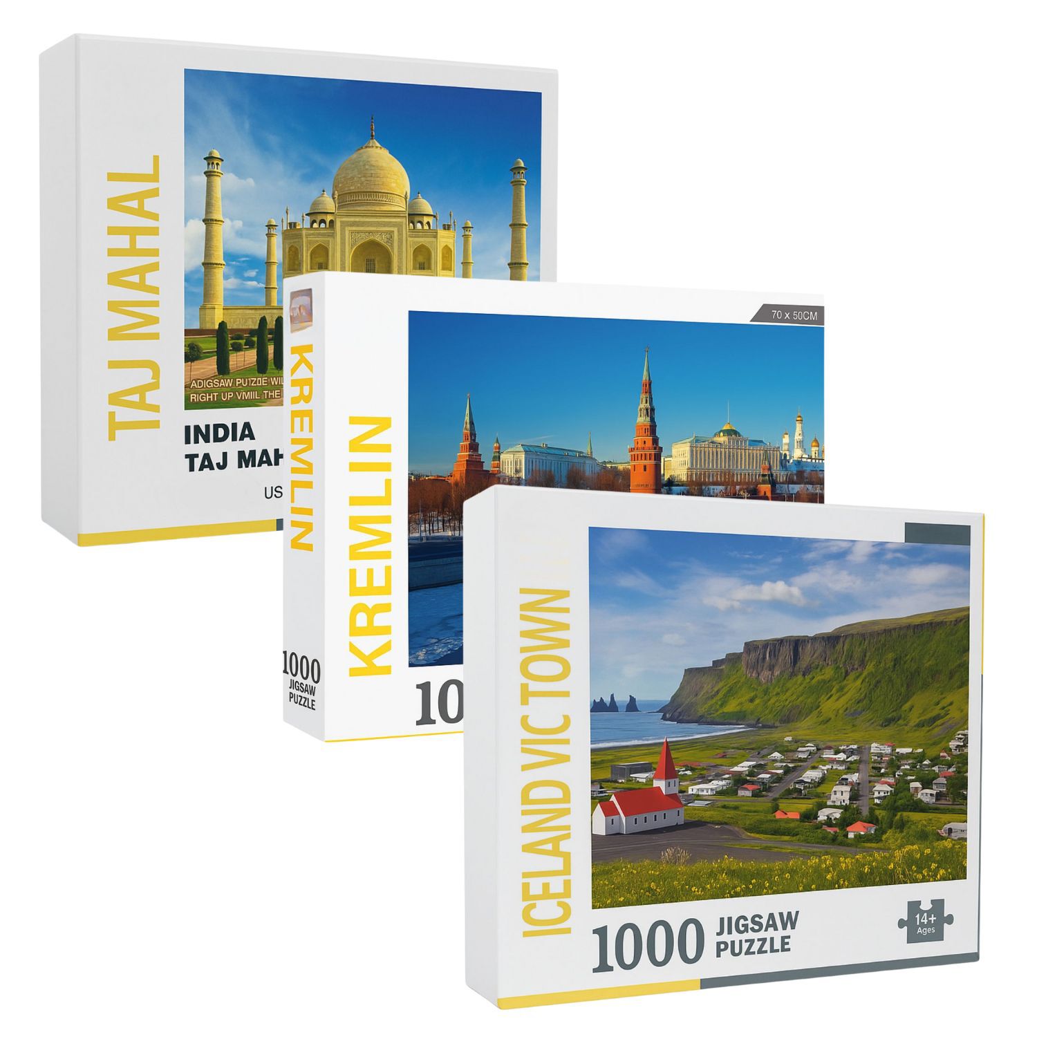 3 Rompecabezas 1000 Pieza 70x50cm Islandia Kremlin Taj Mahal image number 0.0