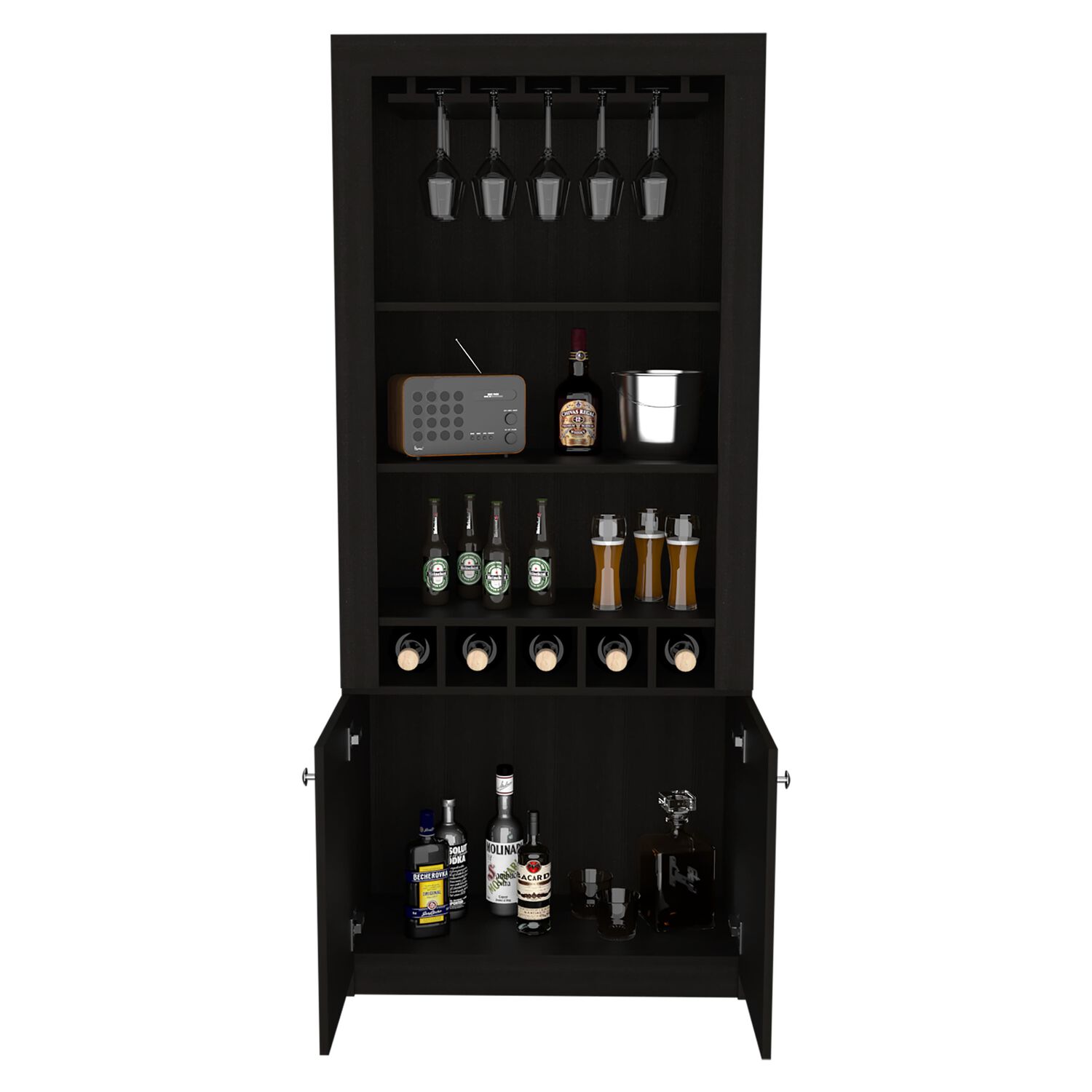 Bar Alto 5 Botelleros Y Portacopas Fm-003c - Cafe Oscuro Y Negro image number 2.0