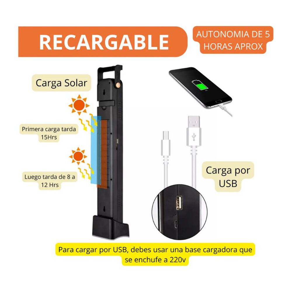 Lampara Solar Foco Luz Emergencia Recargable 39 Led Multiuso image number 4.0