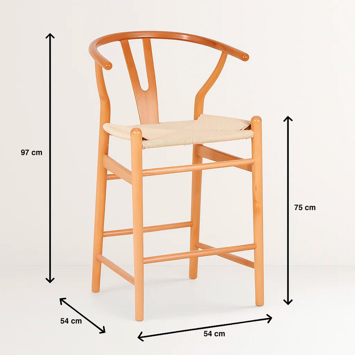 Pack De 2 Taburetes Wishbone Madera Y Hilo De Cuerda - Natural image number 3.0