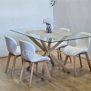 Juego De Comedor Madrid 140x80cms + 4 Sillas Mariposa Ecocuero Wood Blanco