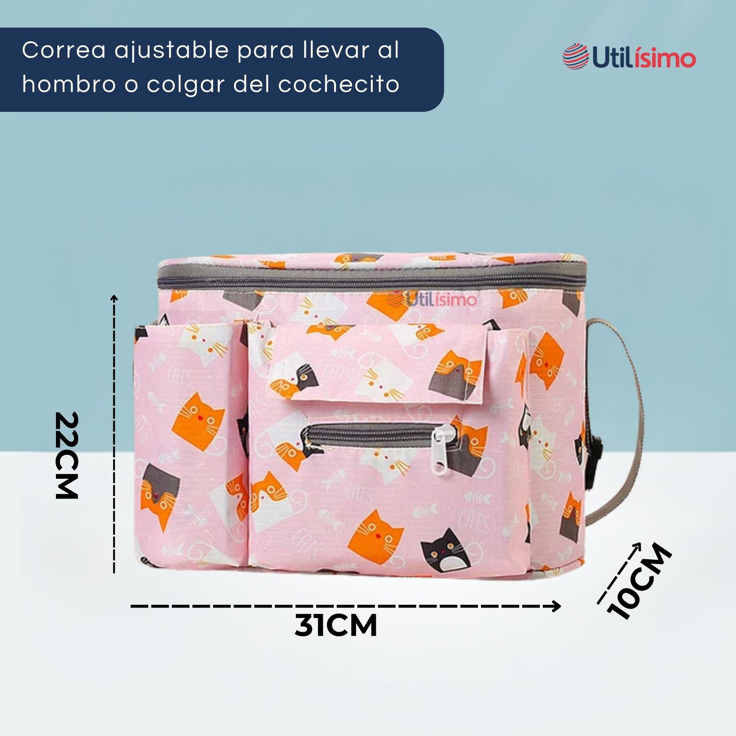 Bolso Maternal Mochila Para Coche Pa&ntilde;alera Beb&eacute; Pink Gatos image number 2.0