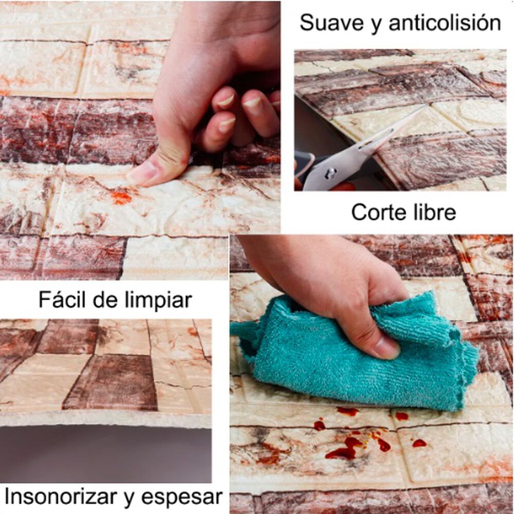 Pack 10 Lamina Papel Mural Autoadhesivo 3d Ladrillo Marmolado image number 2.0