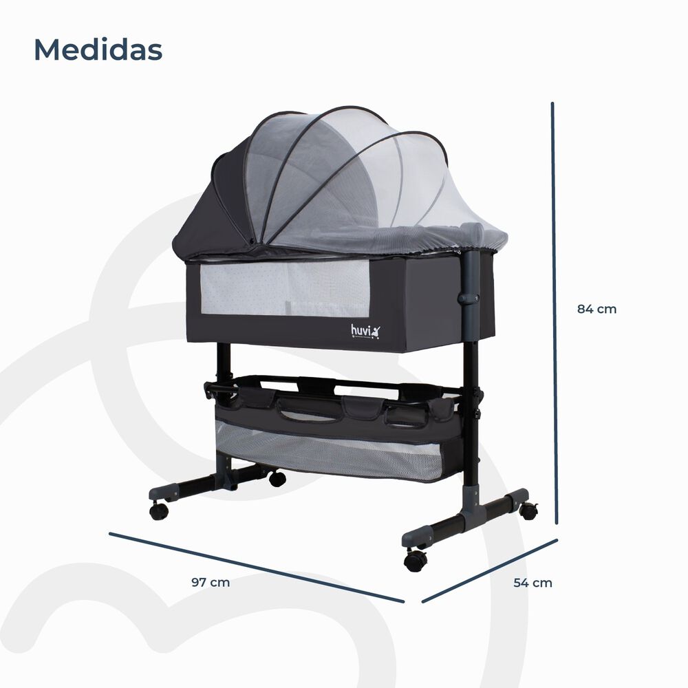 Cuna Colecho Cozy Con Colch&oacute;n Mosquitero Canasto Negro Huvi image number 7.0