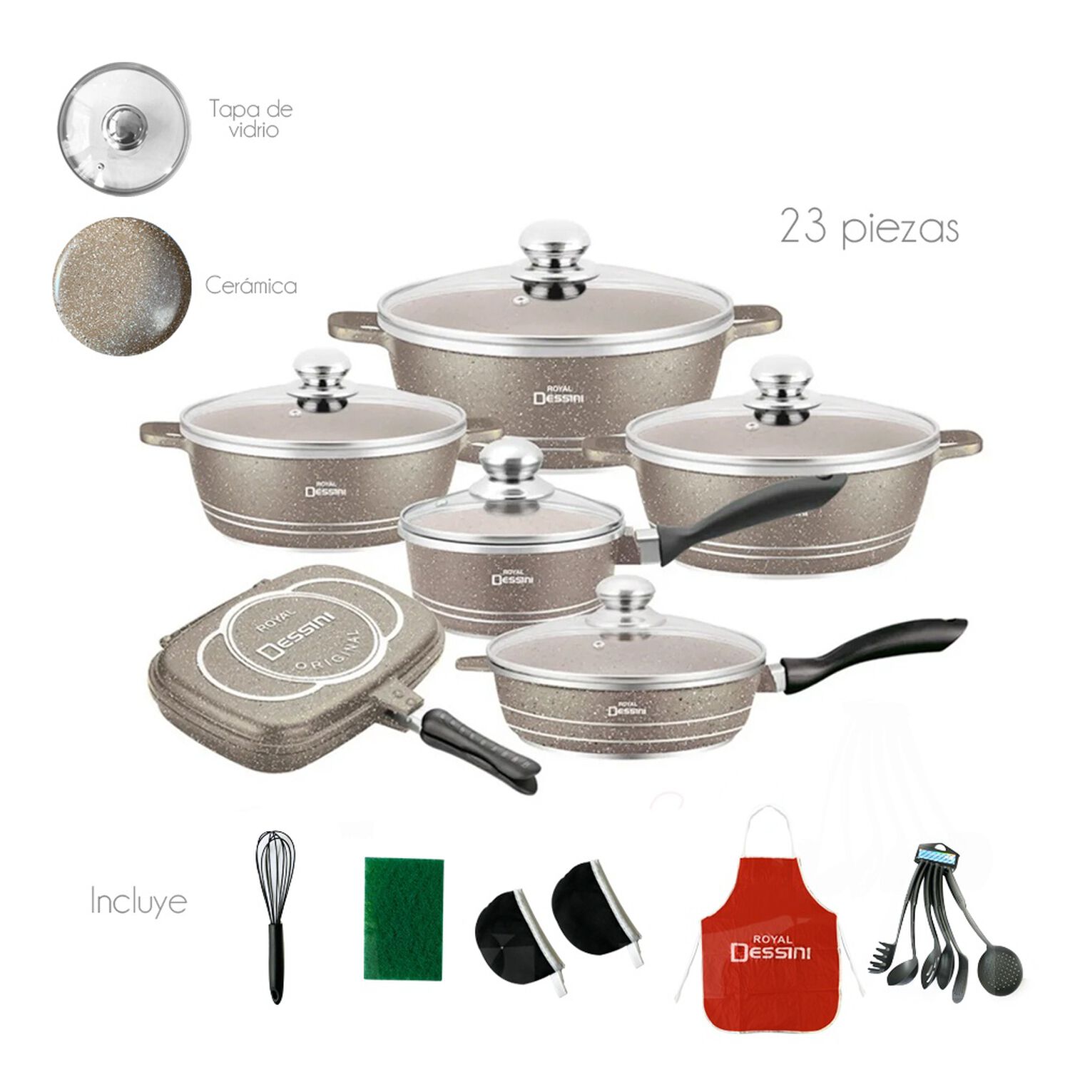 Juego De Ollas Granito 23 Piezas Color Beige image number 4.0