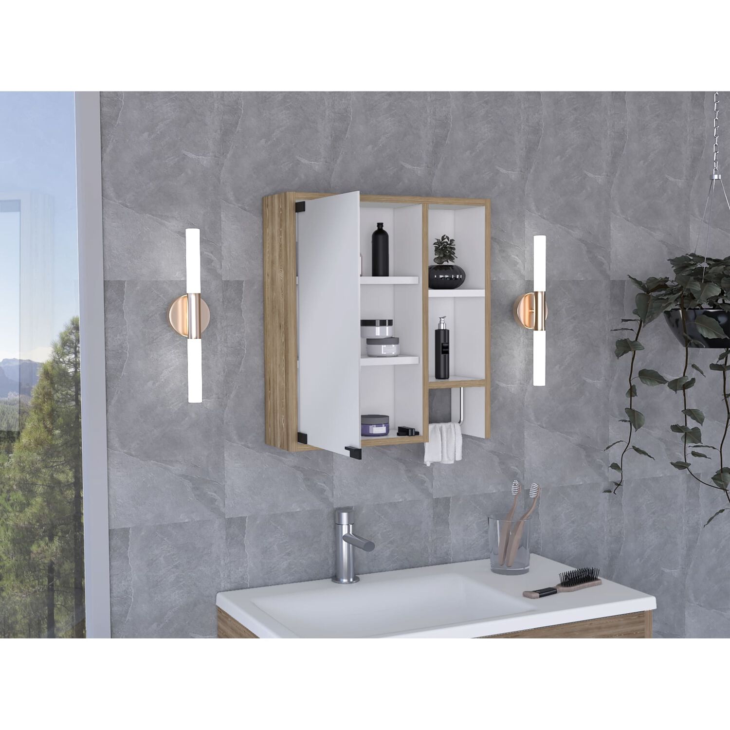 Botiquin De Ba&ntilde;o 1 Puerta 52,2x47,2x14,6 Cm Caf&eacute; Claro image number 4.0
