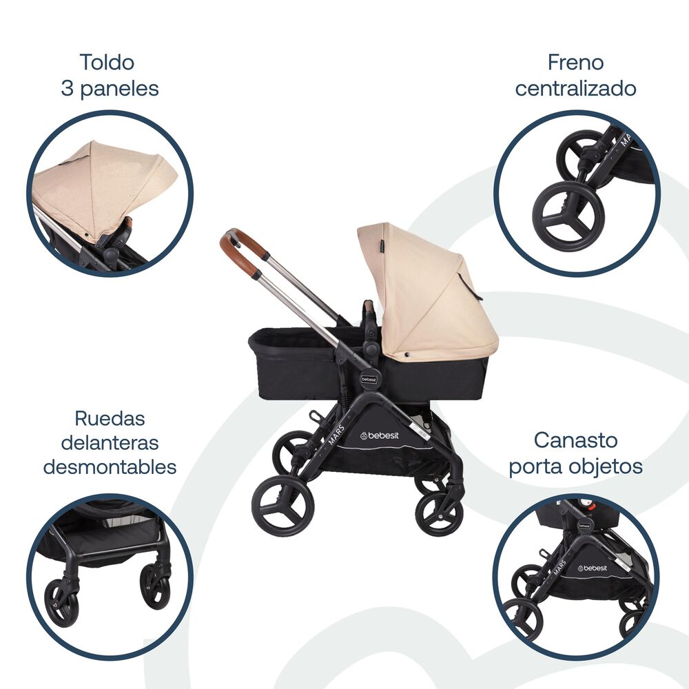 Coche Cuna Travel System Mars Lx Beige image number 3.0