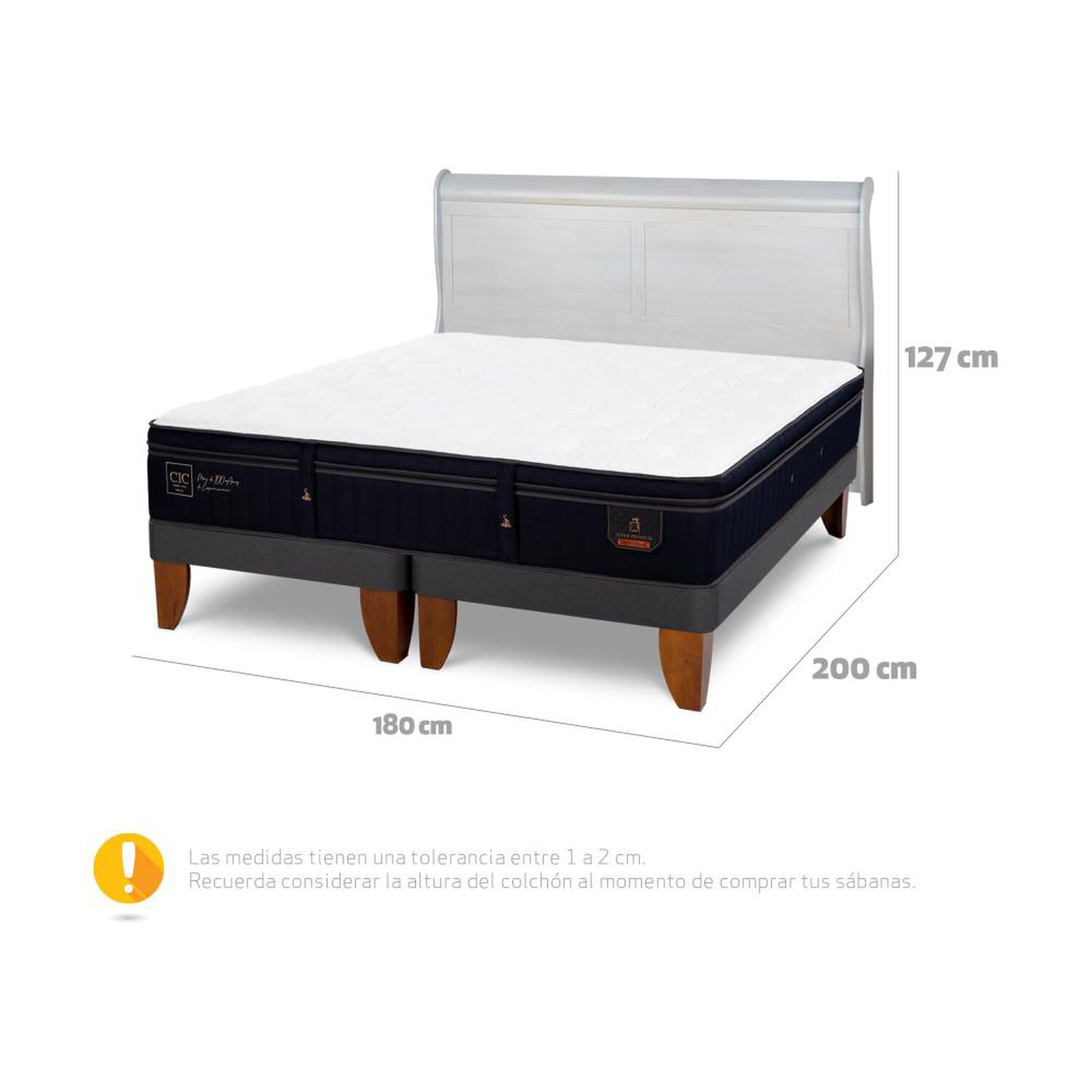 Cama Europea Cic Linea Premium / King / Base Dividida + Respaldo image number 6.0