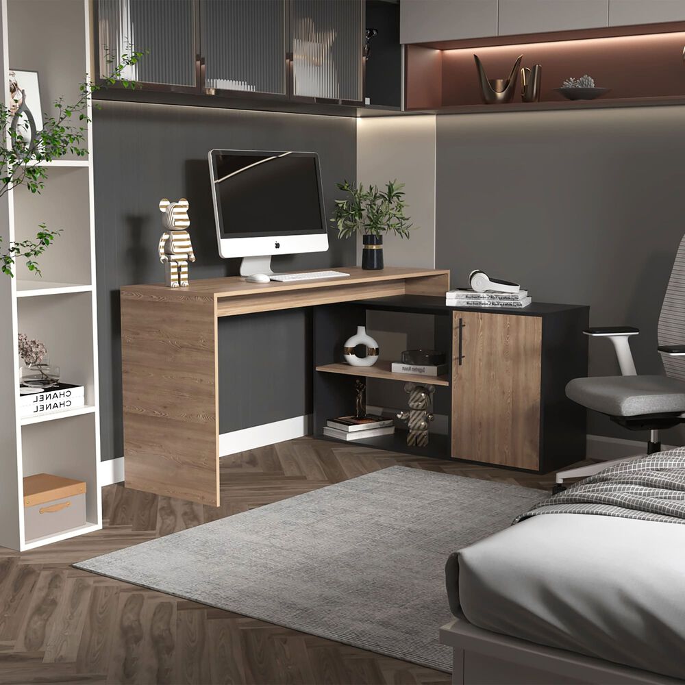 Escritorio En L 1 Puerta Fm-001c Caf&eacute; Claro Y Negro image number 6.0