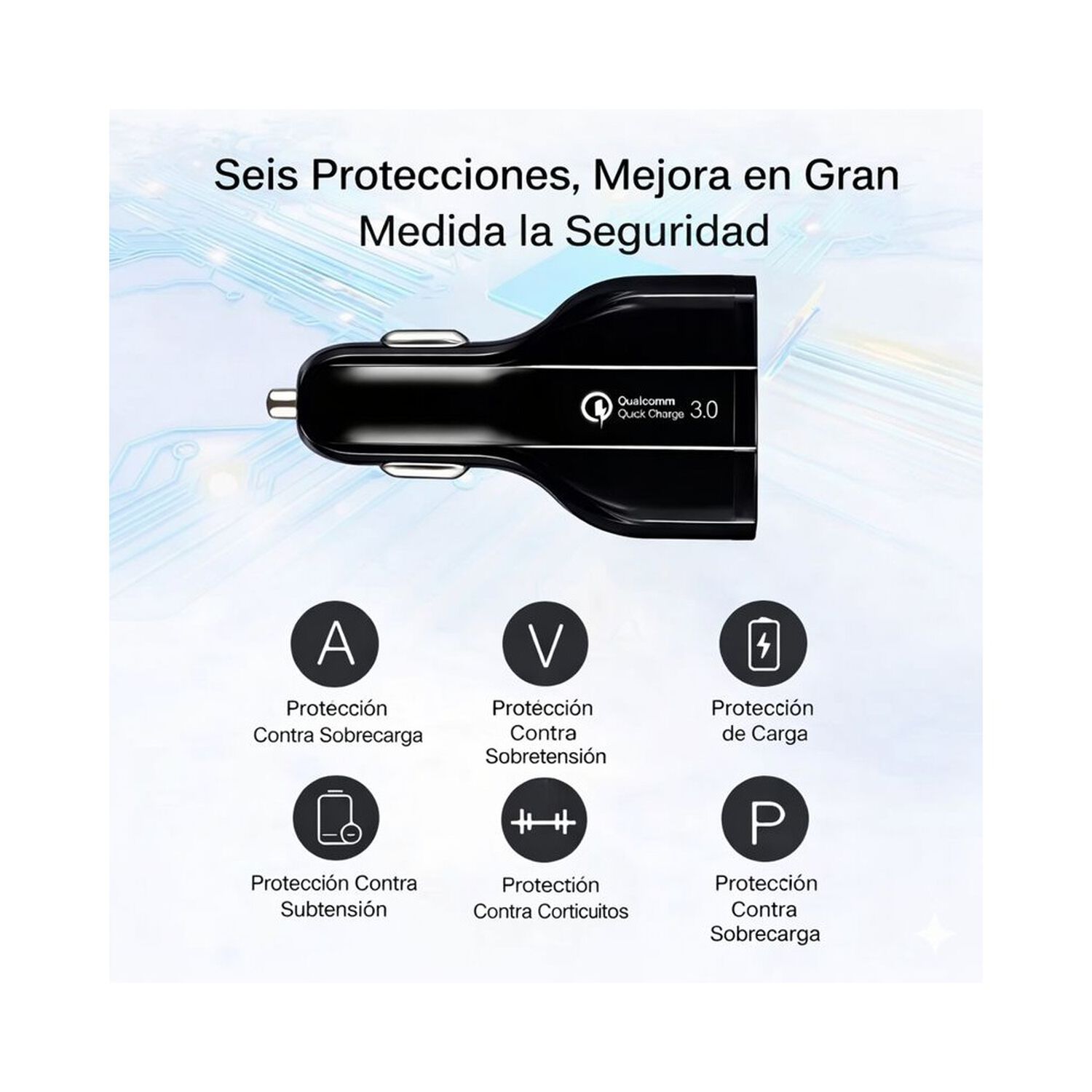 Cargador R&aacute;pido Auto Doble Usb + Tipo C Qc 3.0 image number 4.0