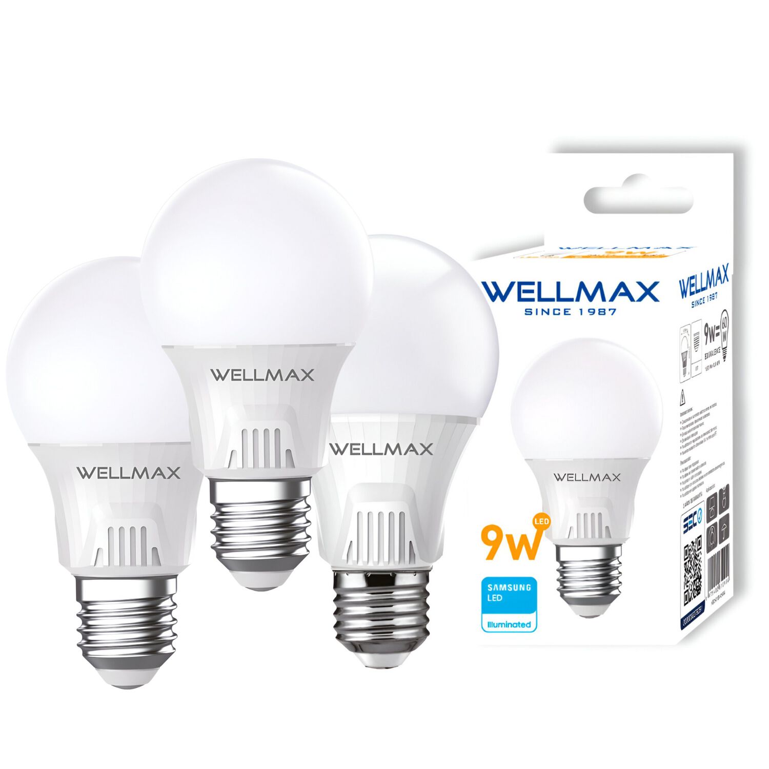 Pack De 3 Ampolletas Wellmax E-27 9w Luz Calida Led Samsung image number 0.0