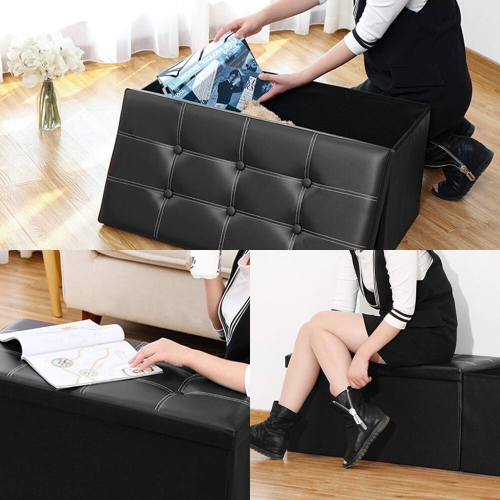 Banqueta Baul Puff Organizador Plegable Negro 76x38cm image number 2.0