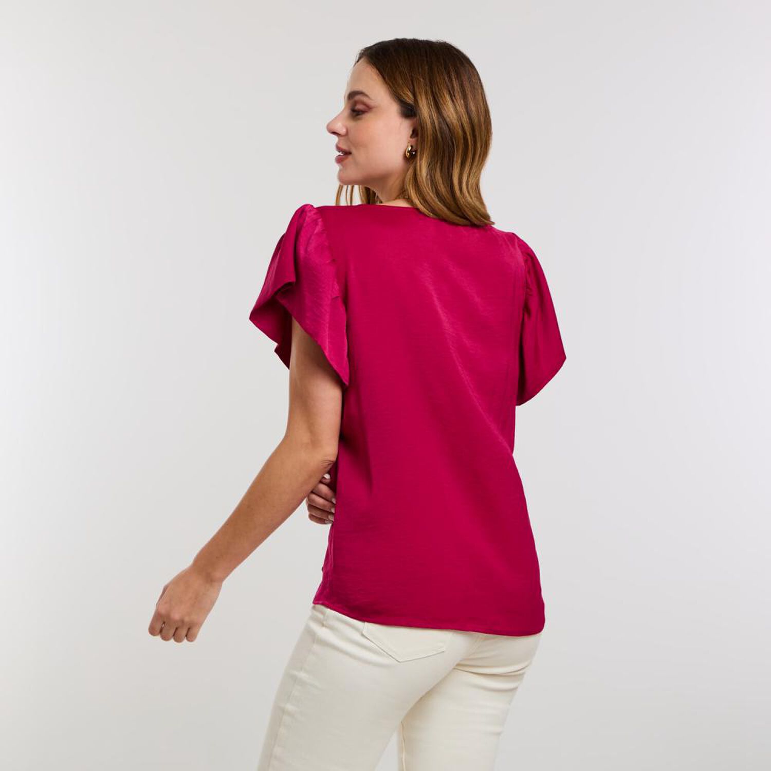 Blusa Panel E&aacute;sticado En Escote Manga Corta Mini Vuelo Mujer Kimera image number 3.0