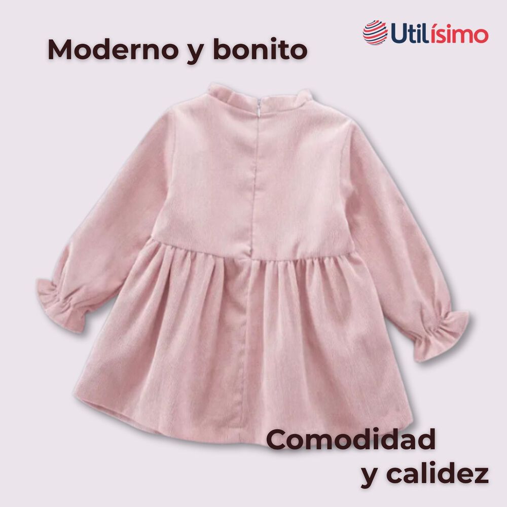 Vestido De Cotelé Con Bolso Conejo Forrado En Plush Niña Color Rosa image number 4.0