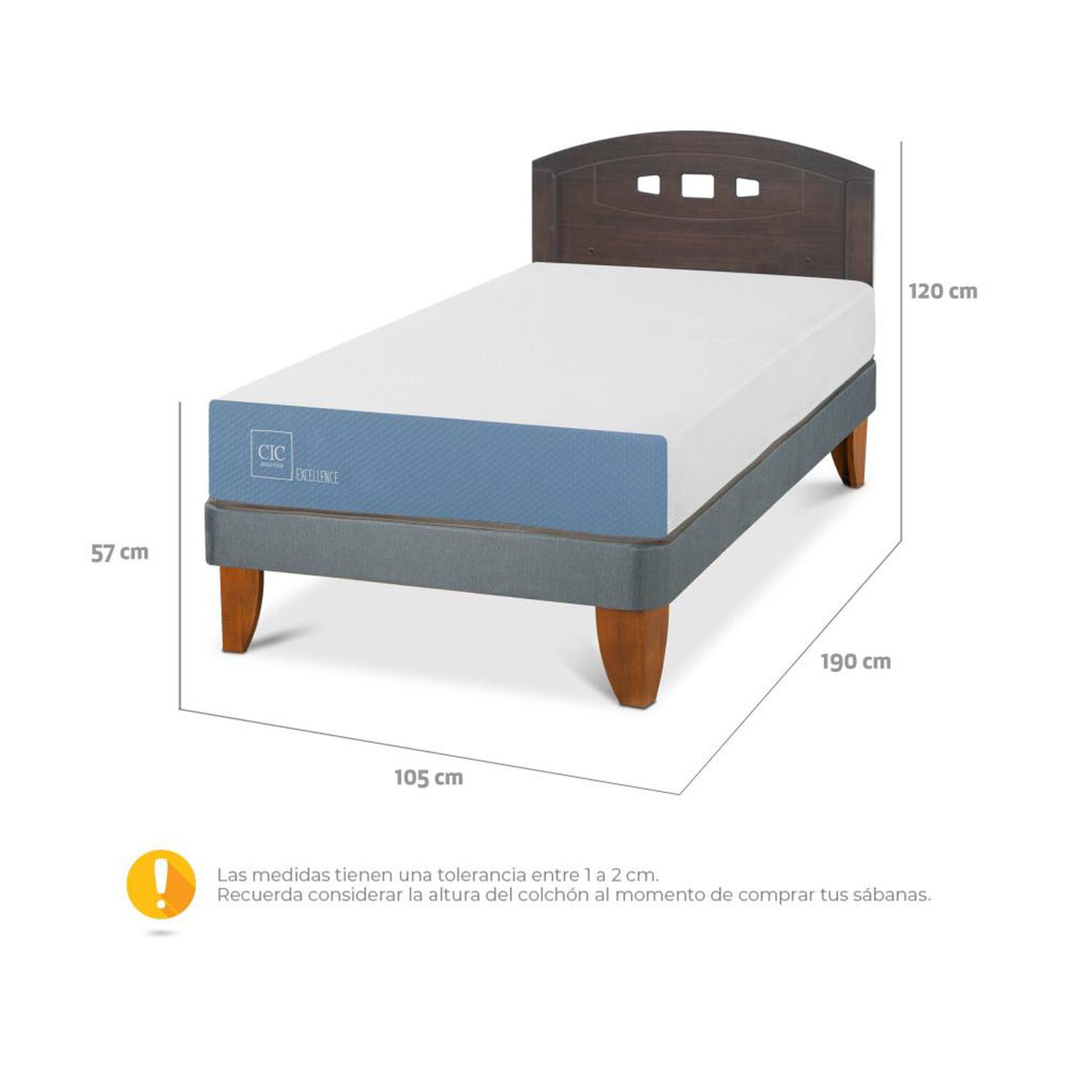 Cama Europea Cic Excellence / 1.5 Plazas / Base Normal + Respaldo image number 2.0
