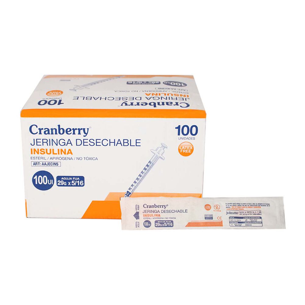 Jeringa Desechable Insulina 29g X 5/16 Cranberry - 100 Unds image number 1.0