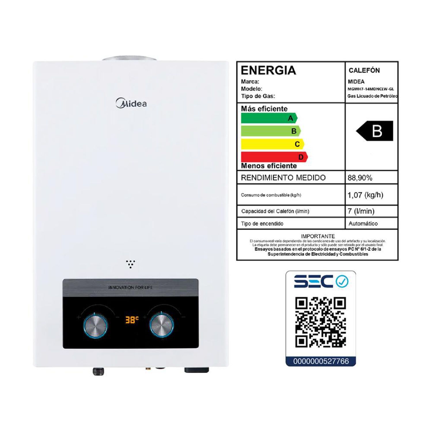 Calefont Midea MGWH7-14MDNCLW-GL / Gas Licuado / 7 Litros image number 6.0