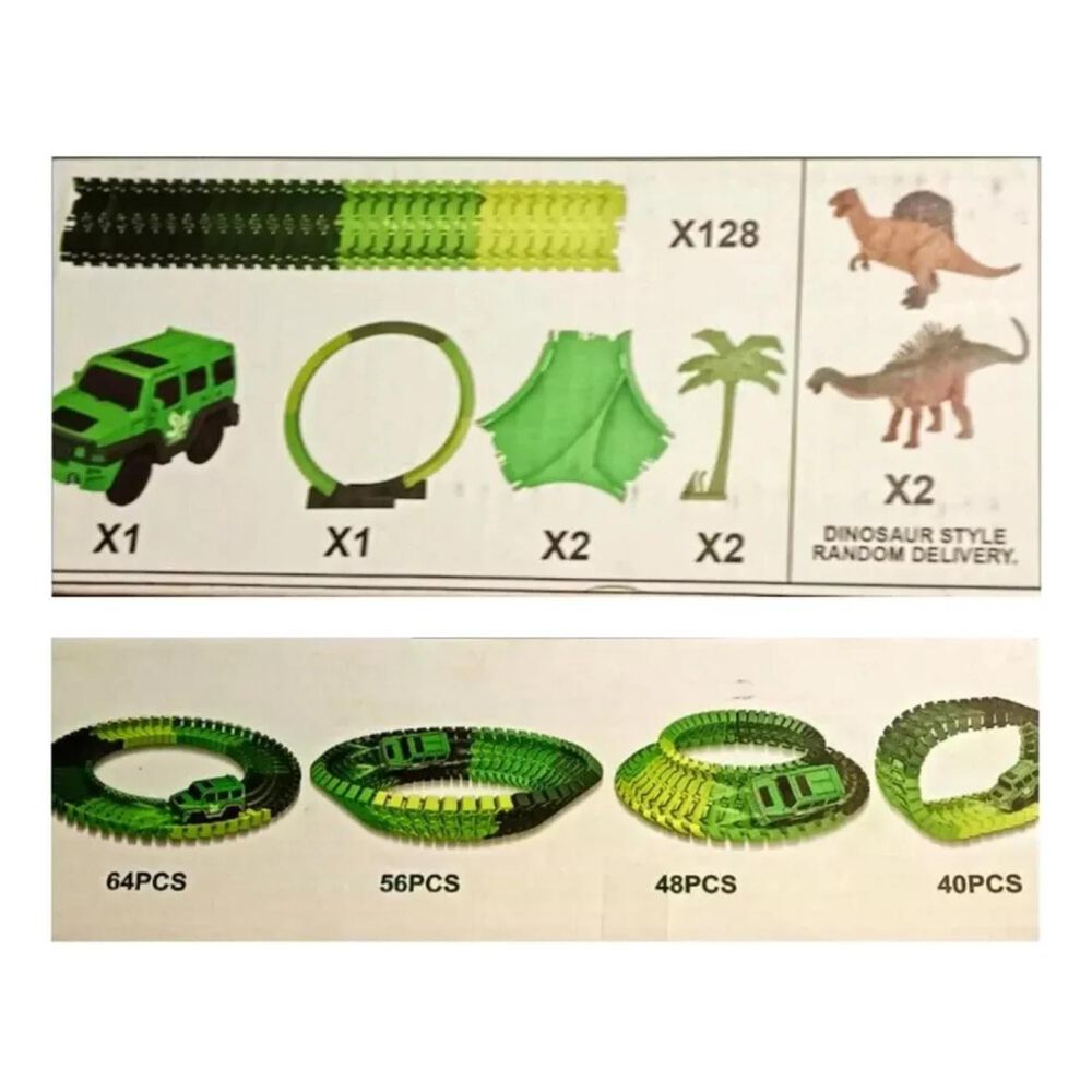 Juguete Pista De Auto Armable Con Dinosaurios Verde Infantil image number 1.0