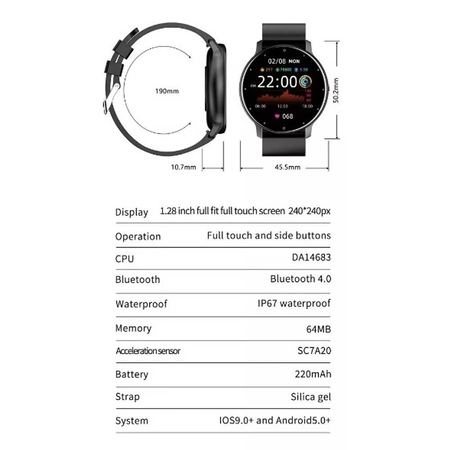Smartwatch Gen&eacute;rica Zl02 Caja Negra, Malla Negra De Silicona image number 3.0
