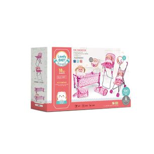 Set Juego Mu&ntilde;ecas 5 En 1 Cuna Coche Silla Comedor Y Bolso