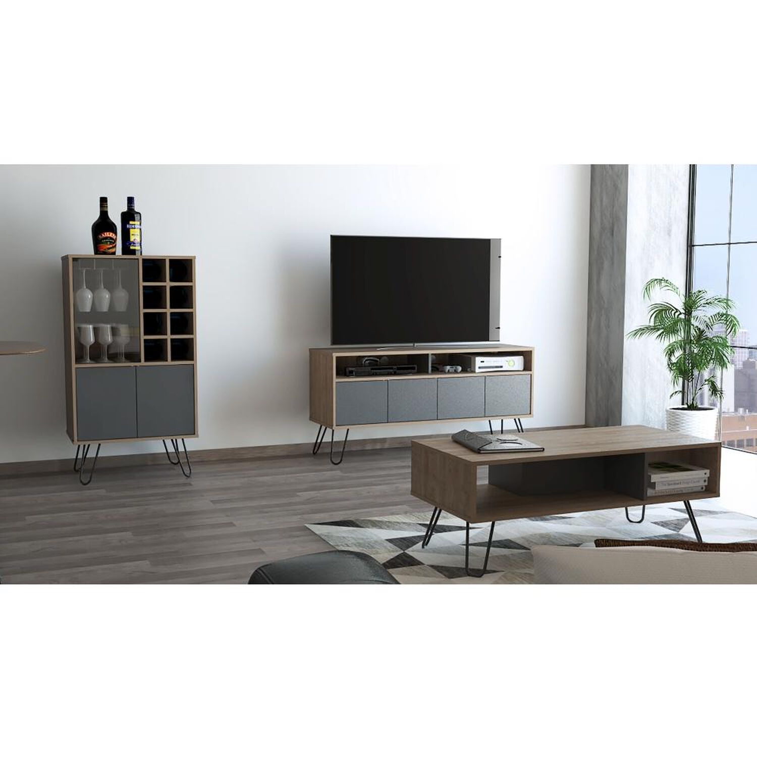 Rack Tv 55" + Bar 3 Puertas + Mesa Centro Vassel - Miel / Plomo Tuhome image number 0.0