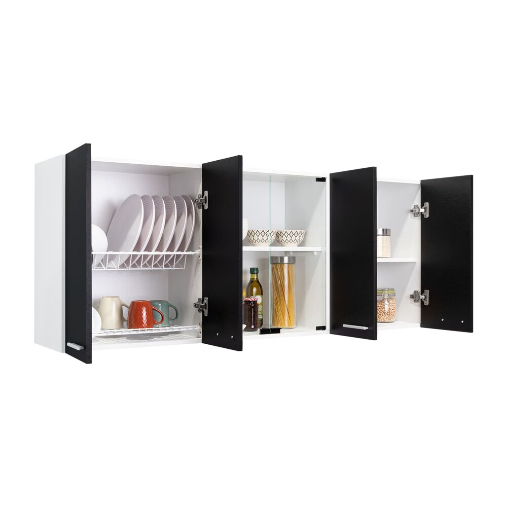Mueble Superior De Cocina 6 Puertas 150x60x31,5 Cm Negro Y Blanco image number 4.0