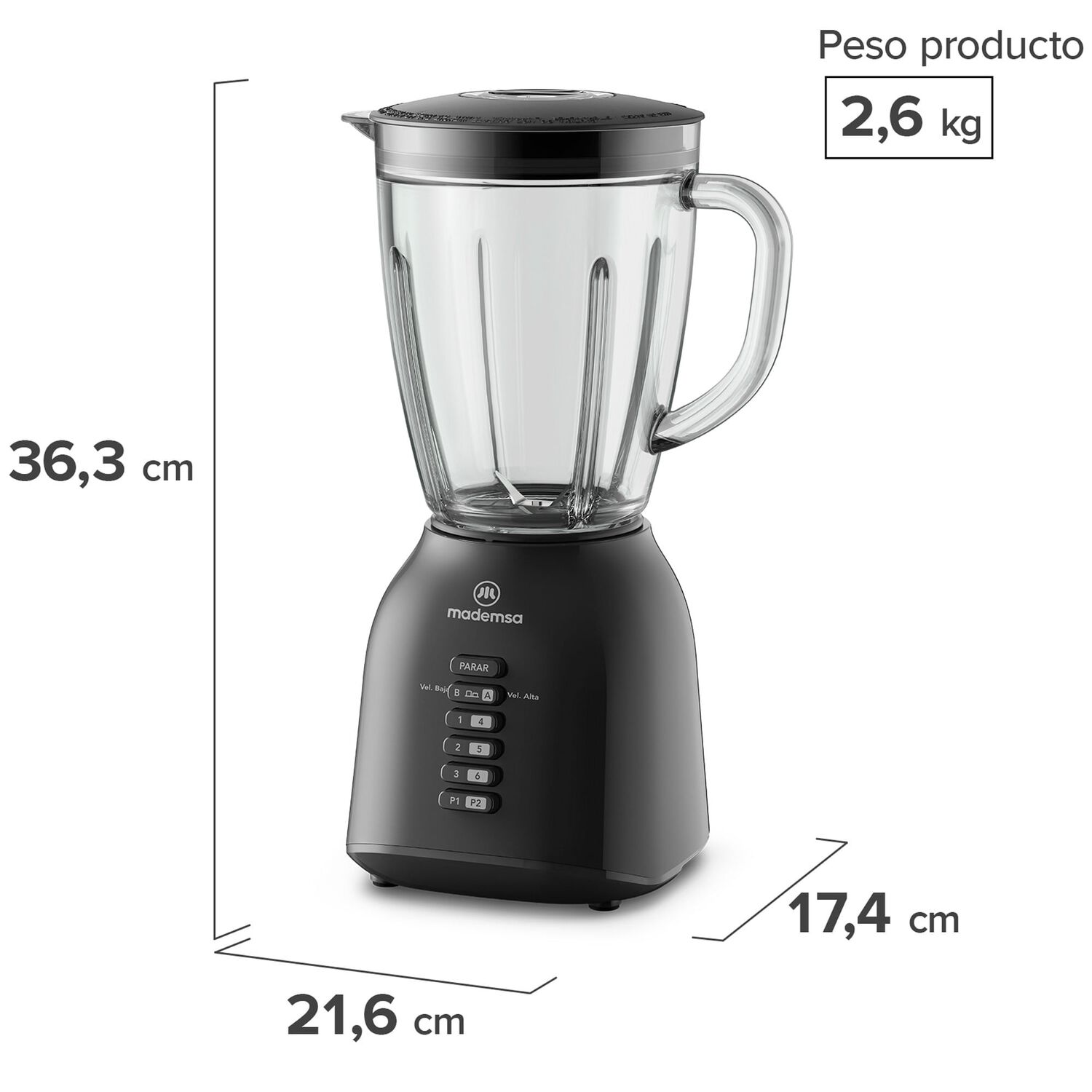 Licuadora Mademsa 1,5l Con 6 Velocidades 400w Mbl40 image number 2.0