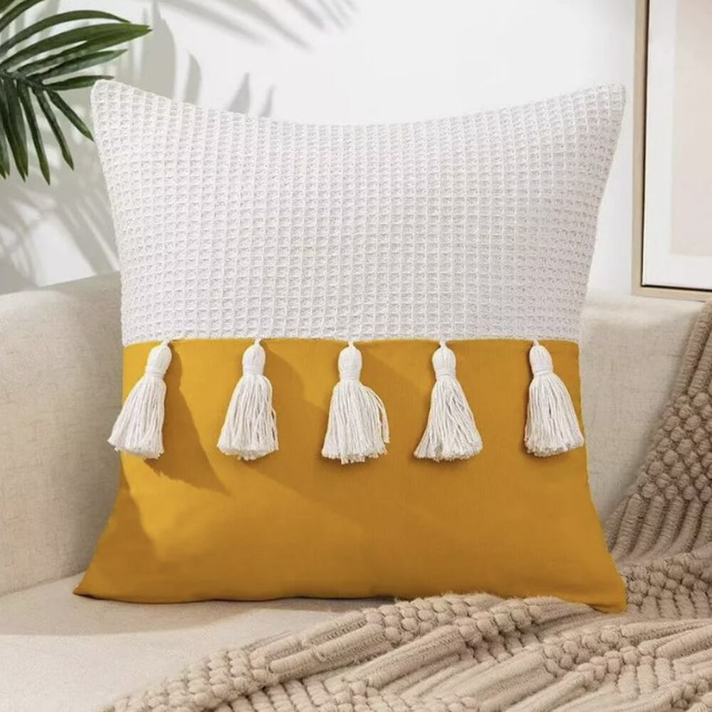 Funda De Coj&iacute;n Dise&ntilde;o Lino Tejida Con Flecos 45x45cm image number 0.0