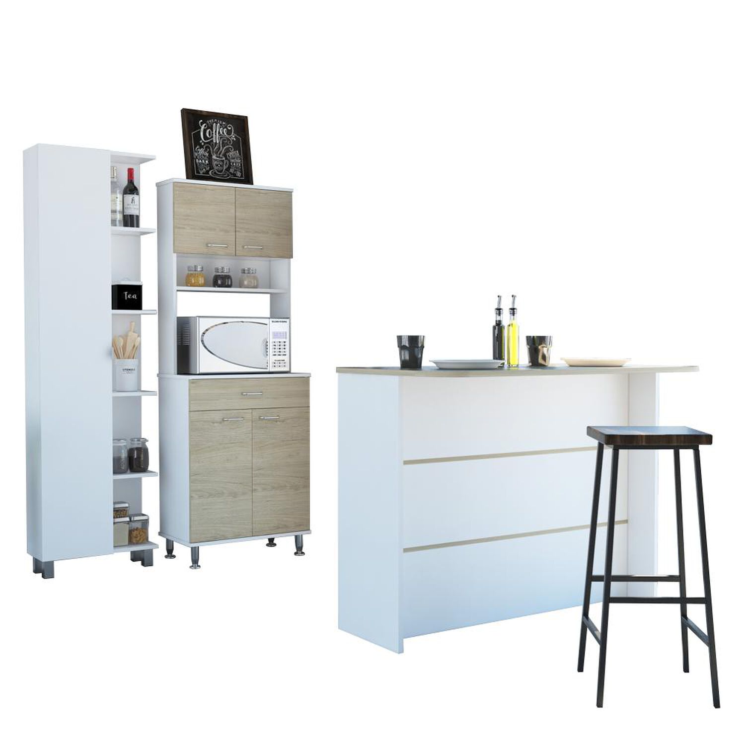 Mueble Cocina 60 + Barra De Cocina + Optimizador Kitchen - Rovere / Blanco Tuhome image number 1.0