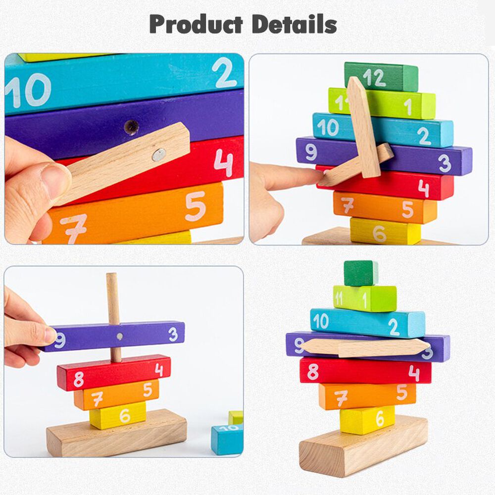 Puzzle De Madera Reloj Bloques Apilable Didáctico Montessori image number 2.0