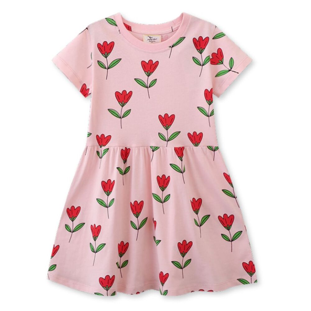Vestido Manga Corta Niña Estampado Rosa Princesa 2 A 7 Años image number 0.0