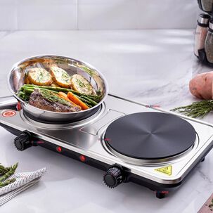 Cocina Encimera Eléctrica 2 Platos 2000w Cocinilla Premium Plateada