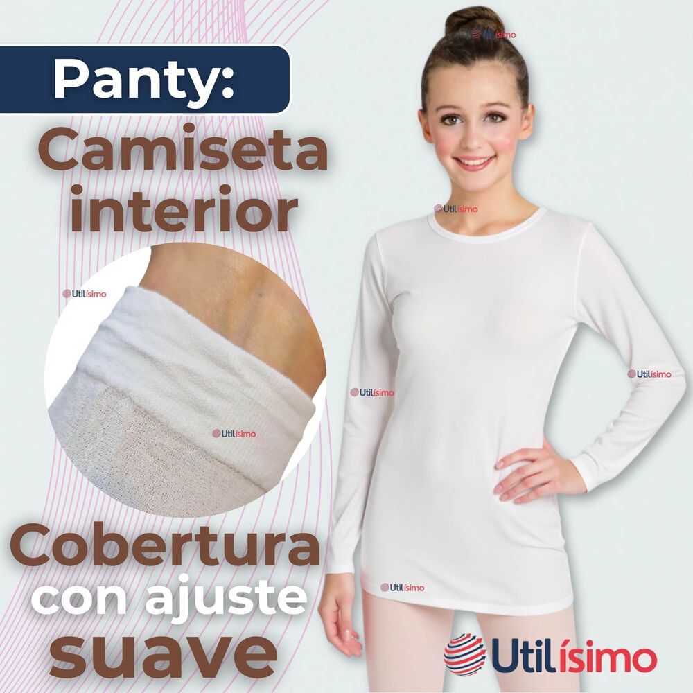 Camiseta De Panty Elástica Manga Larga Segunda Piel Niña Nylon Blanco image number 4.0
