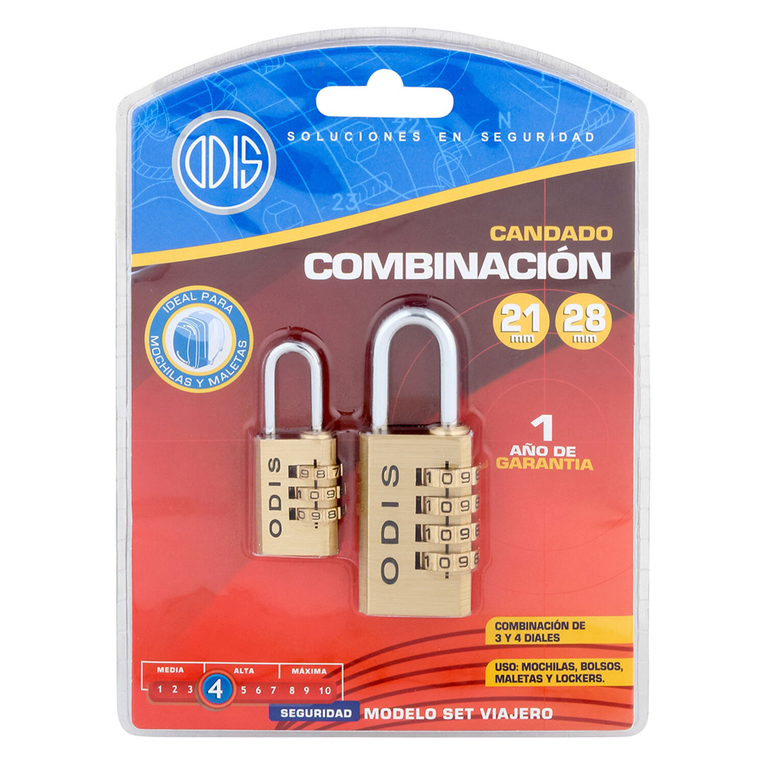 Pack Casillero: 2 Candados Combinaci&oacute;n Odis 3 Y 4 Diales image number 8.0