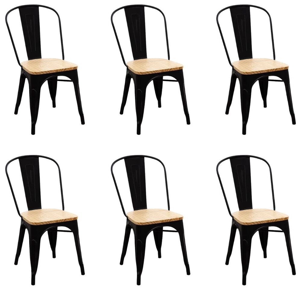 Pack 6 Sillas De Metal Tolix Asiento Madera image number 0.0