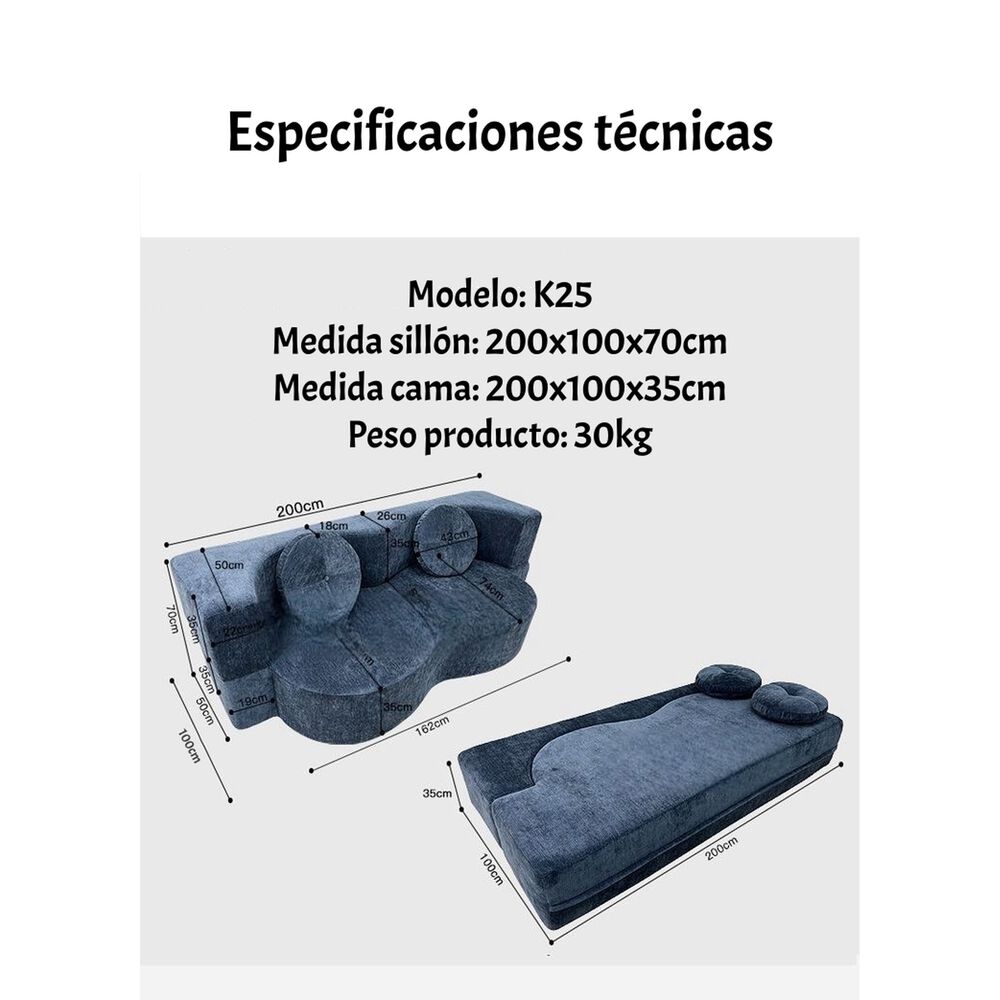 Sillon Sofa Cama Comprimido Combinable 200cm K25 Caf&eacute; image number 7.0
