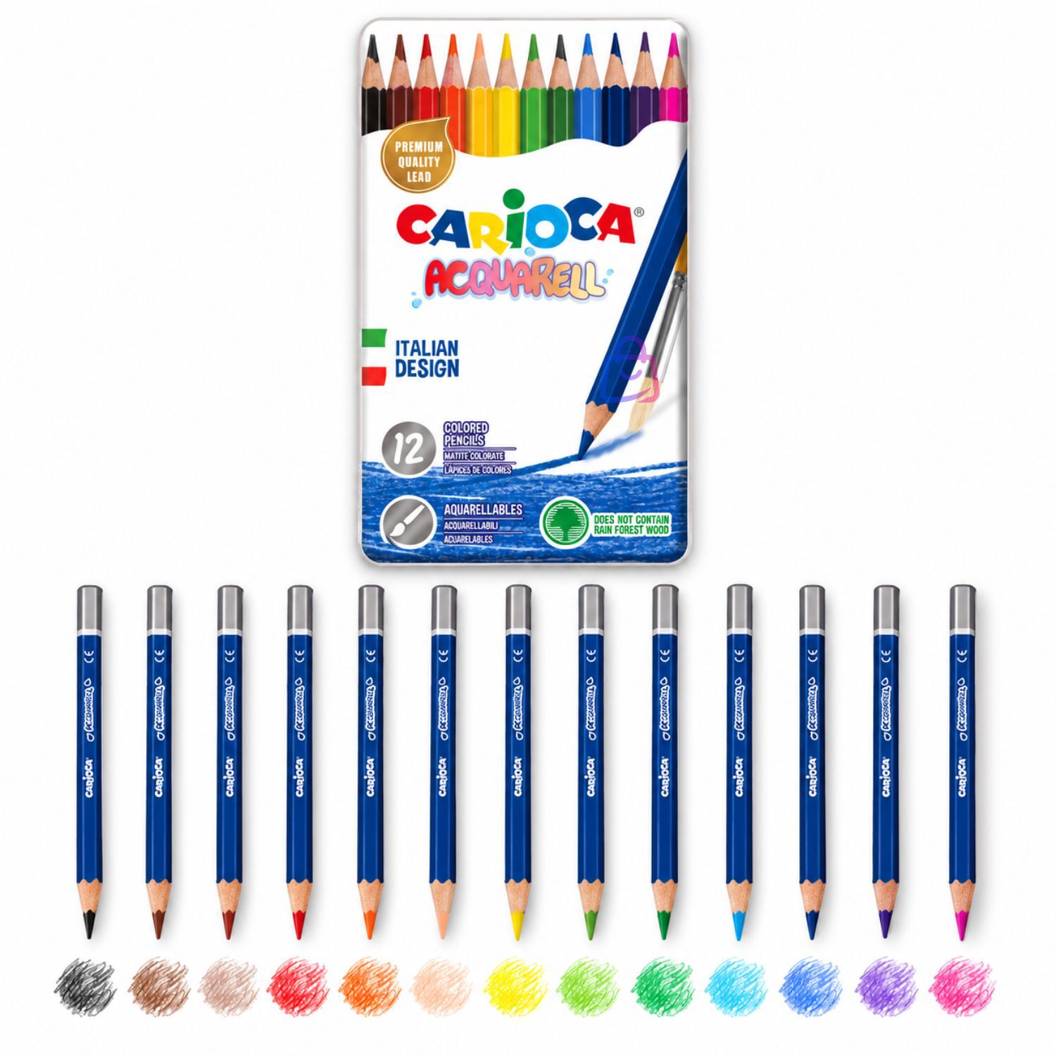 L&aacute;pices Acuarelables Carioca 12 Colores Caja Met&aacute;lica - Ps image number 2.0