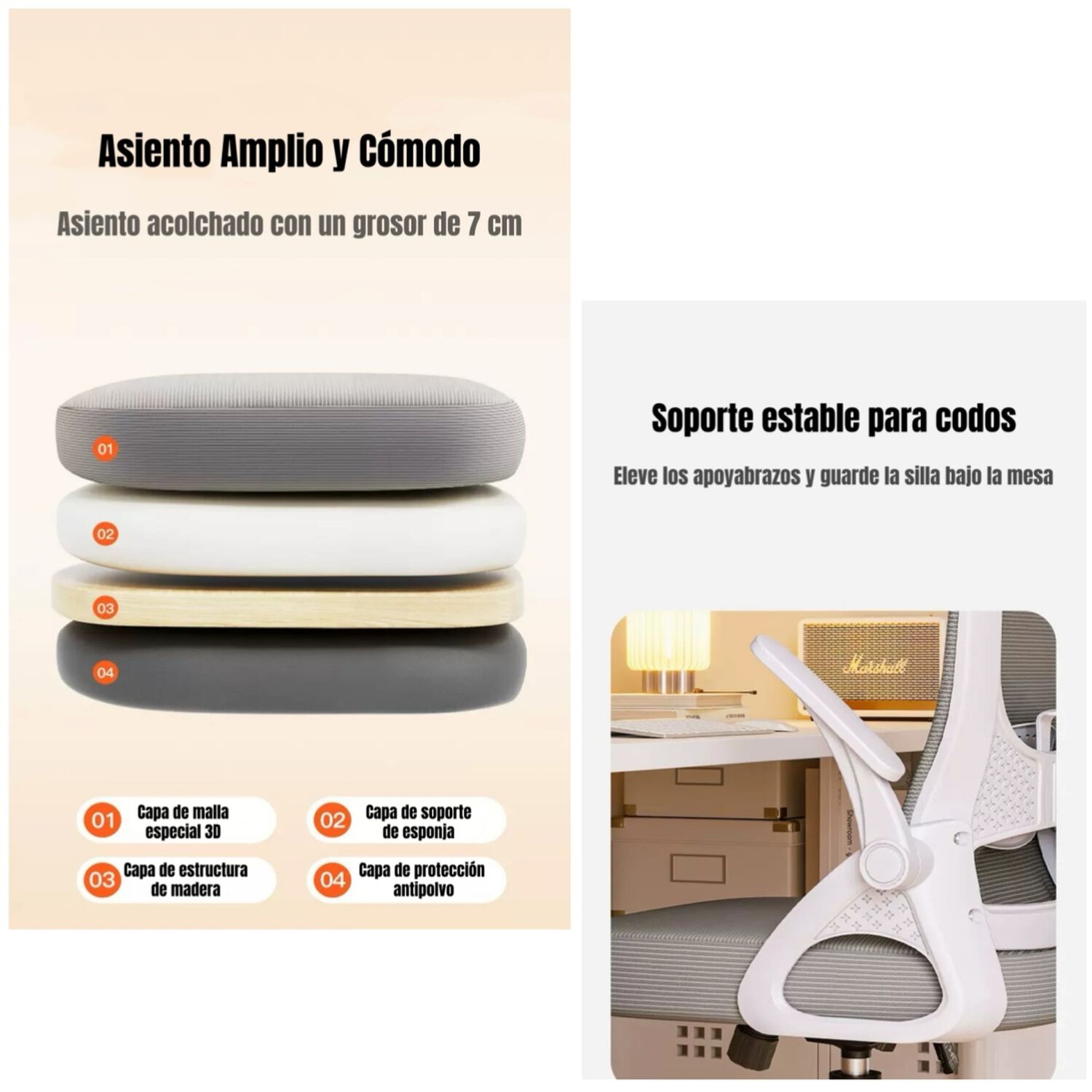 Silla Escritorio Oficina Reposacabezas Reclinable W807 Negra image number 4.0