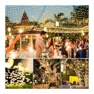 Luces De Exteriores 200 Led Amarillas Con Panel Solar 20 Metros