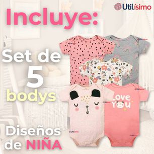 Pack 5 Bodys Ni&ntilde;a Manga Corta Tedmimak 100% Algod&oacute;n Princess Love