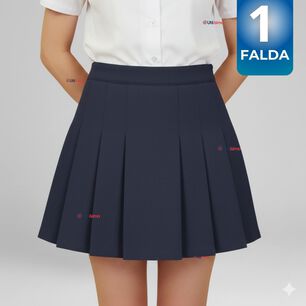 Falda Escolar Color Azul Uniforme Para Ni&ntilde;as
