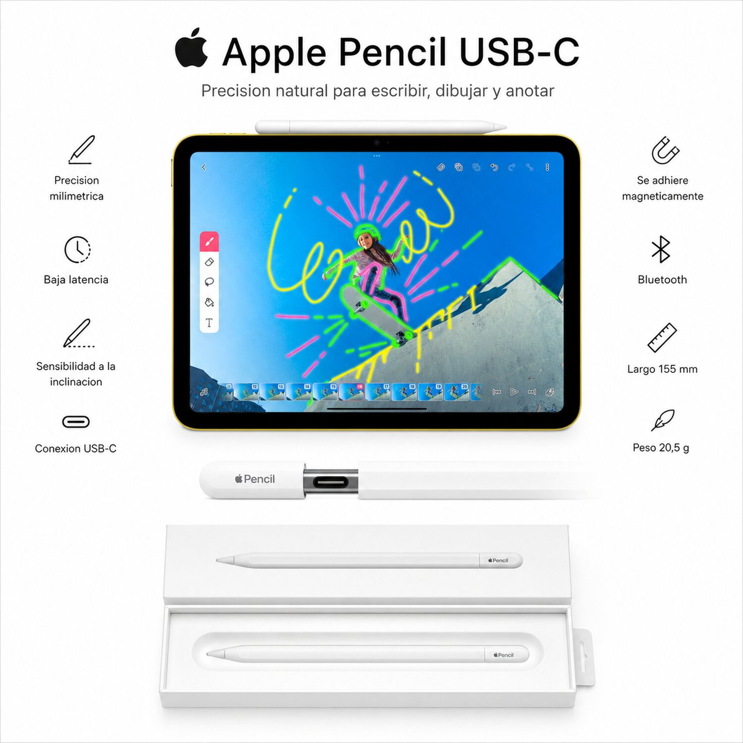 Lapiz Apple Pencil Usb-c Para Ipad White Edition image number 4.0