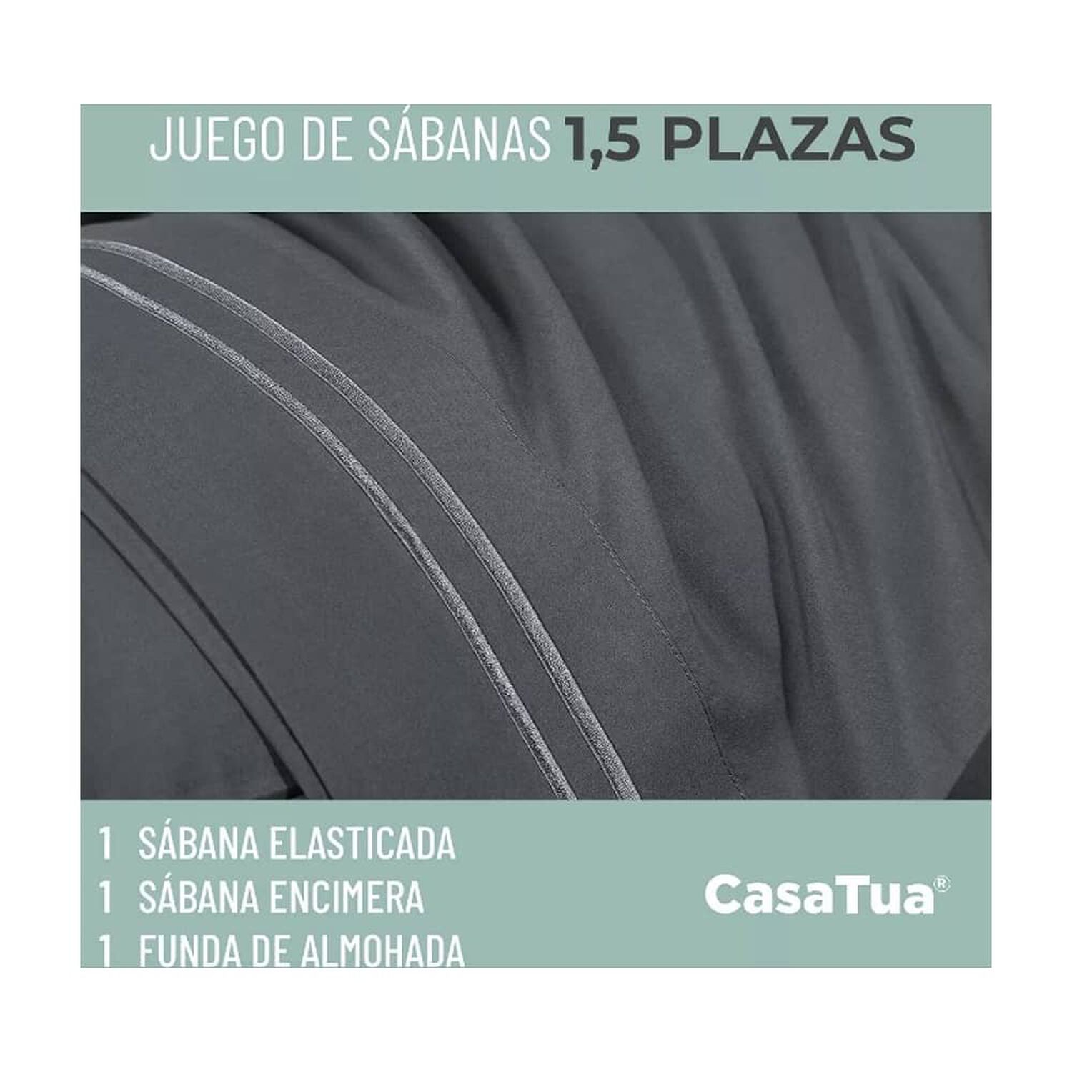 Sabana 1800 Hotel Ultra Suave + Funda Bordada. 1.5 Gris Oscuro image number 1.0